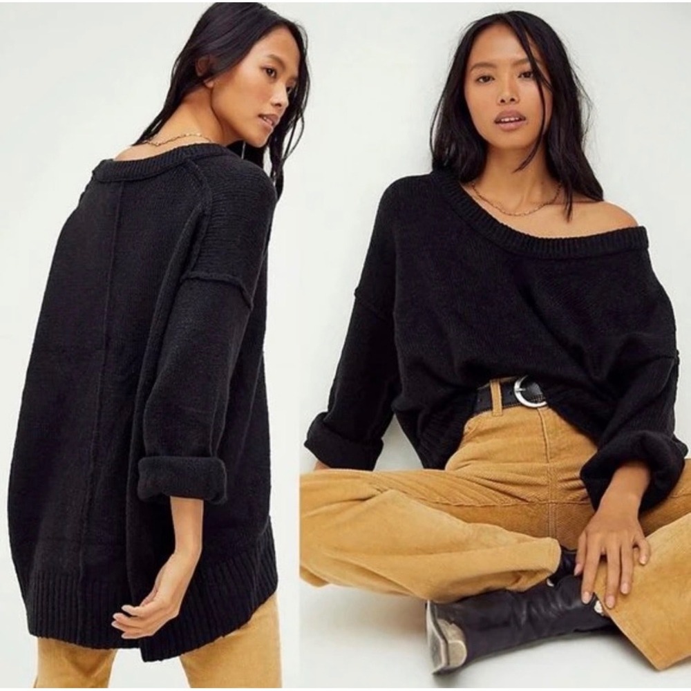 Free People Brookside Slouchy
Knit Sweater‎ Black Off Shoulder
Oversized XS